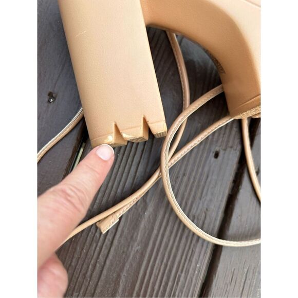 HEAVENLY PLATFORM Y2K HIGH HEEL SEXY SELF TIE SANDALS. BEIGE COLOR SIZE 8.5. New - Picture 12 of 13